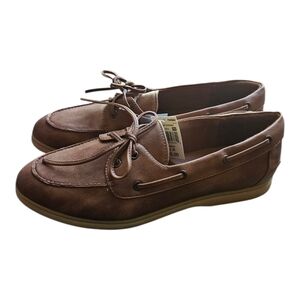 Falls Creek Faux Leather Shana Cognac Tan Boat Shoes Size 11 Casual Preppy
